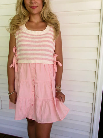 PRETTY IN PINK SIDE TIE SWEATER DRESS
