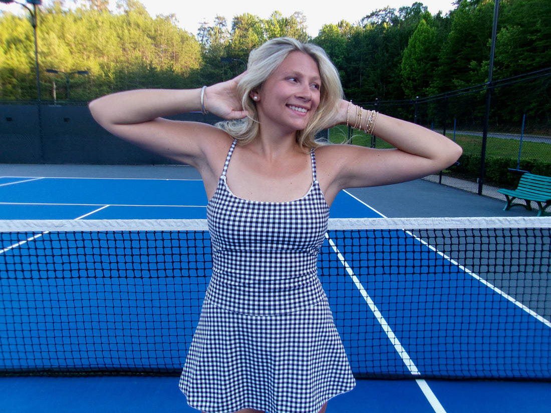 BLACK GINGHAM & LACE ATHLETIC DRESS