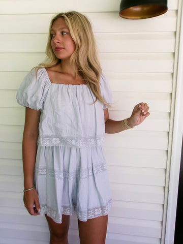 SOMETHING BLUE LACE ROMPER