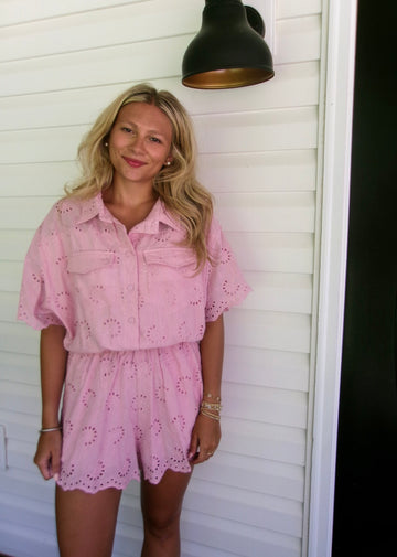PINK EYELET LACE ROMPER
