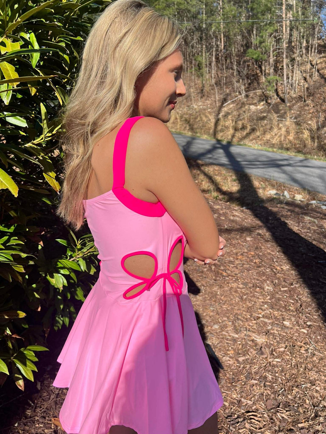 PINK PETAL CUT OUT ATHLETIC ROMPER