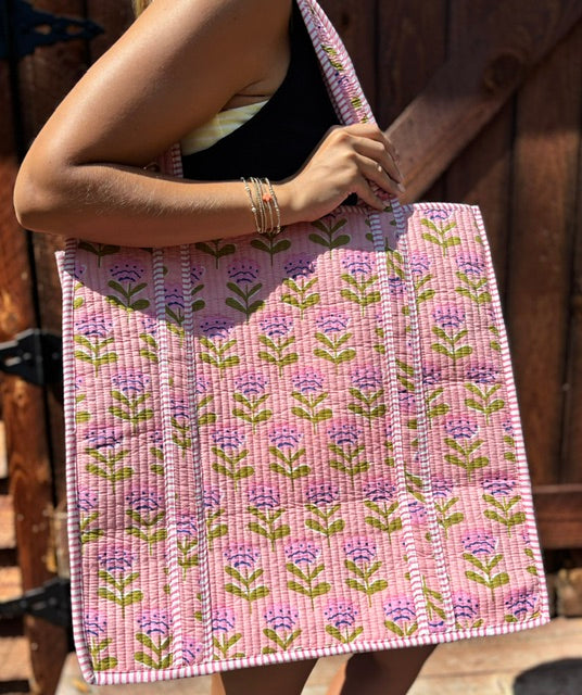 FLORAL PINK QUILTED TOTE (X-LARGE)