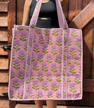 FLORAL PINK QUILTED TOTE (X-LARGE)