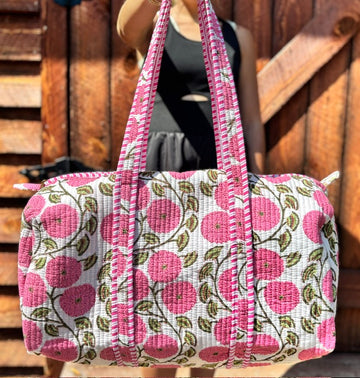 PINK & GREEN FLORAL QUILTED DUFFLE