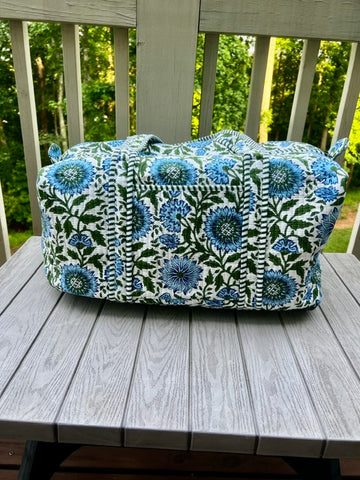 GREEN & BLUE FLORAL QUILTED DUFFLE